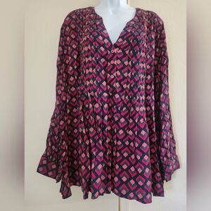 Terra & Sky Pink and Black Geometric Blouse